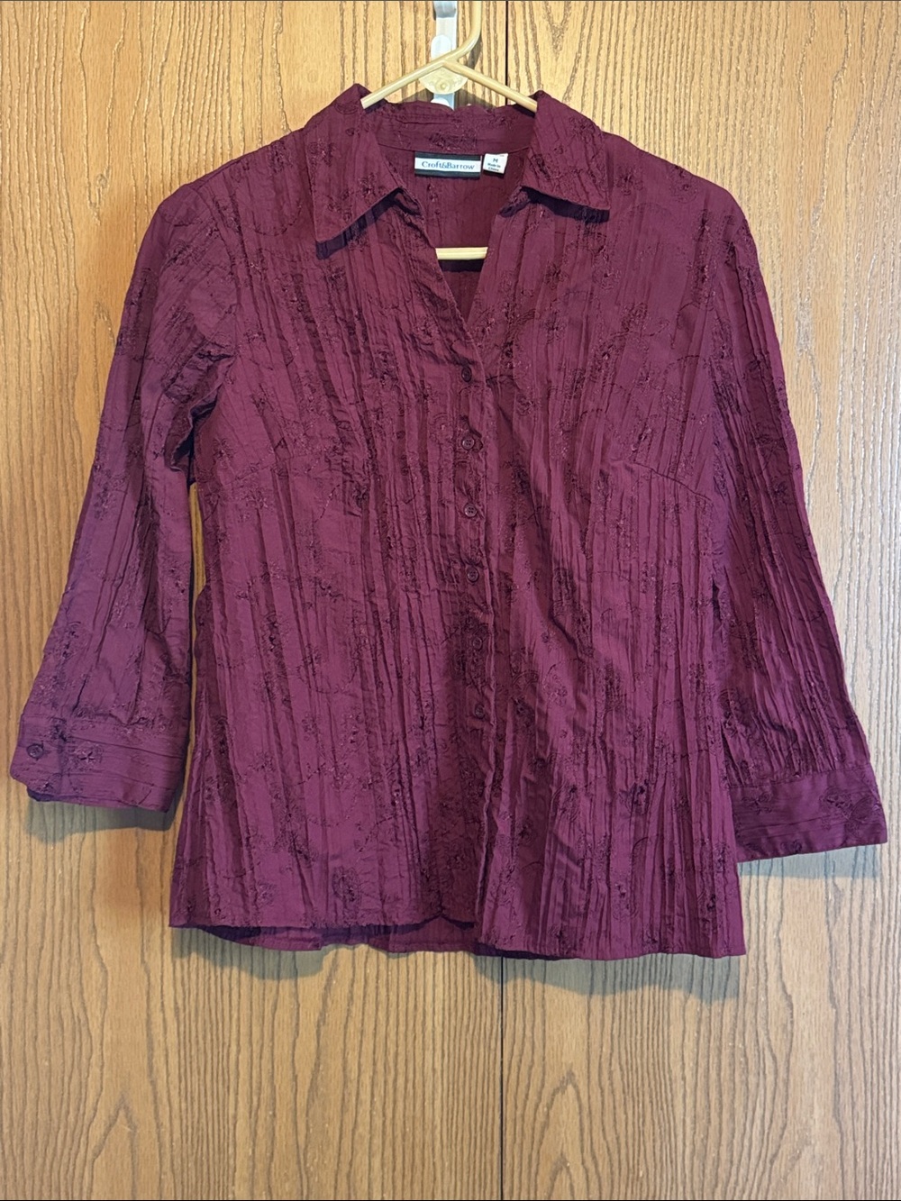 croft & barrow Plum Crinkle Button-Down Shirt